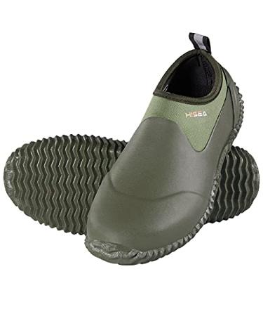 HISEA Unisex Waterproof Garden Shoes Ankle Rain Boots Rubber Slip-On Shoes for Women Men Outdoor 12 Women/10.5 Men Green