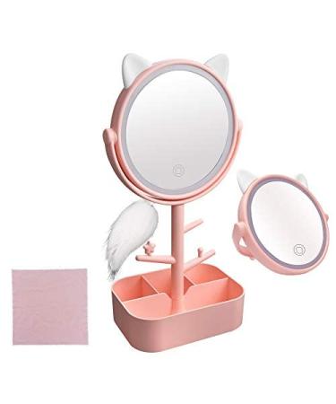 Nonebranded Vanity Mirror with Lights & Desk Mirror Lights Touch-Screen Light Control Portable High Definition Cosmetic Lighted Up Mirror with USB Port in 360 Degree Rotation(Pink)