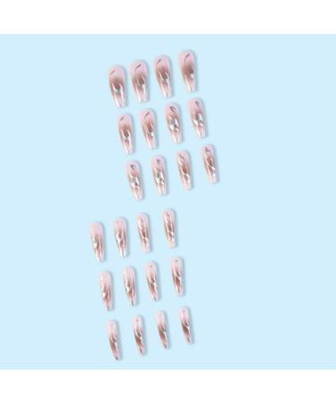 Press on Nails Long trapezoidal shape Fake Nails Silver Flame Pink False Nails Gloss Reusable Press on Nails Designs Acrylic Nails Press on Artificial Nails Stick on Nails For Women Girls 24Pcs - Buy Online on GoSupps.com