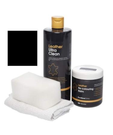 Furniture Clinic - Easy Leather Restoration Set - Leather Cleaner and Color Refreshment Balsam - Scratches Solvation Occupations - Car seats sofas clothing shoes and bags (black)