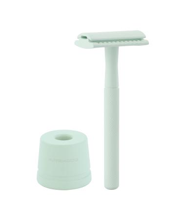 Package of Kinghood Double Edge Safty Razor & Razor Stand For Men And Women(10 Blades Mint Green)