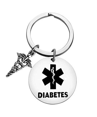 Diabetes Keychain for Men Women Girls Boys Diabetic Medical Alert Keychain for Diabetes Health Symbol Sign Diabetes Emergency Key Chain Stainless Steel Diabetic Keyring Medical Alert Tag Keychain