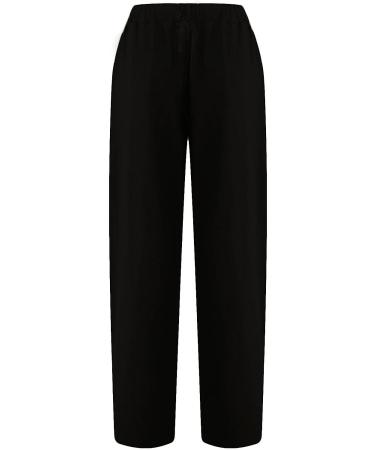 YRAETENM Women's Fall Solid Linen Ruffle Pants - High Waist Cropped Pants - Black - Buy Online on GoSupps.com