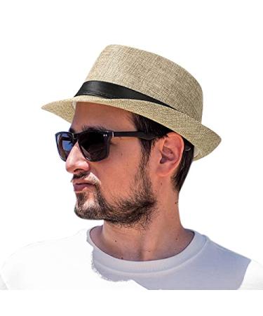 Men Wide Brim Straw Hat,Man Summer Beach Fedora Sun Hat UPF50+, Sun - Protected Straw Hats for Men One Size Light-khaki