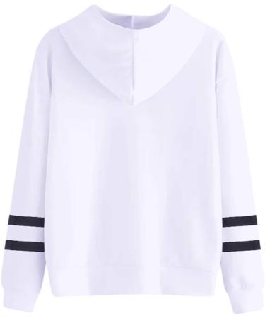 Bigfanshu Womens Sweaters Letter Printing Stripe Round Collar Long Sleeves Sweater Tops White - Buy Online on GoSupps.com