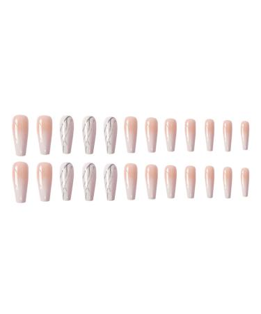 Bufenia Long Ballerina Artificial Fingernails - French Color Gradient Marble Design Shiny Orange Coffin Press-On Nails for Women & Girls 24 Pieces - Buy Online on GoSupps.com