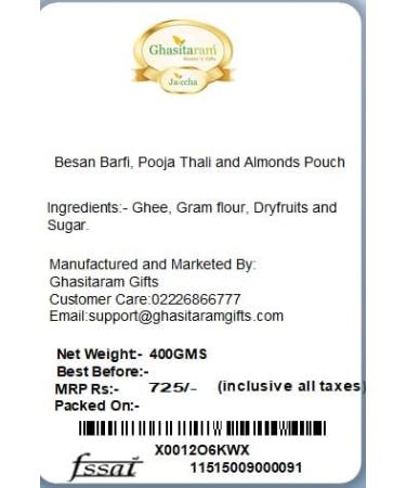 Ghasitaram Gifts Bhaidooj Gifts Bhaidooj Sweet - Besan Barfi Pooja Thali and Almonds Pouch - Buy Online on GoSupps.com