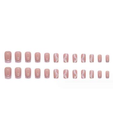 Foccna Coffin French Press On Nails - Pink Swirls Medium Long Fake Nails for Women & Girls | 24 Pcs - Cute Daily Artificial Nail Art - Buy Online on GoSupps.com