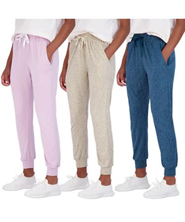 Real Essentials 3 Pack: Women's Ultra-Soft Lounge Joggers Athletic Yoga Pants with Pockets(Available in Plus Size) Jogger Regular Size Small Set 11