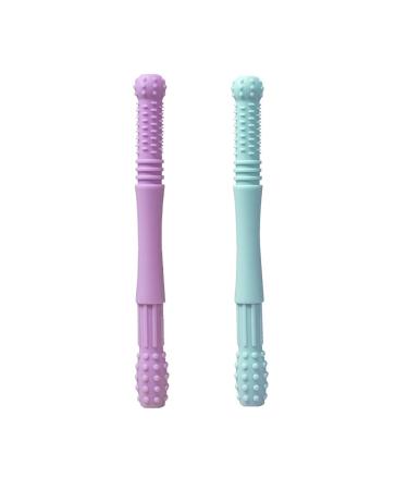 2 pieces of bite ring baby bite tube baby silicone bite ring baby bpa-free bite tube baby baby dental aid natural organic bite ring unisex with 1 cleaning brush (purple + blue)