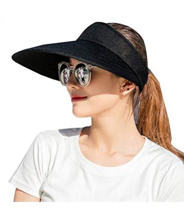 Sun Visor Hats Women Large Brim Summer UV Protection Beach Cap Black