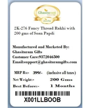 Ghasitaram Gifts Rakhi for Brother Rakhis Online - 2K-276 Fancy Thread Rakhi with 200 GMS of Soan Papdi - Buy Online on GoSupps.com