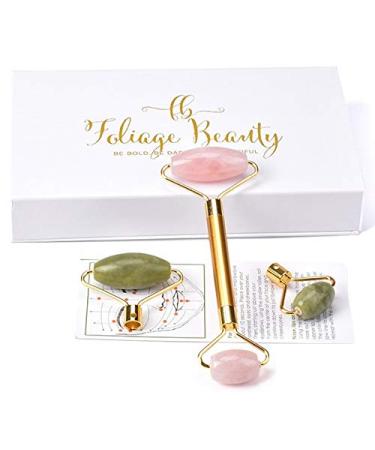 Jade Rose Quartz Roller Kit with 3 Changeable Heads | Face Facial Roller