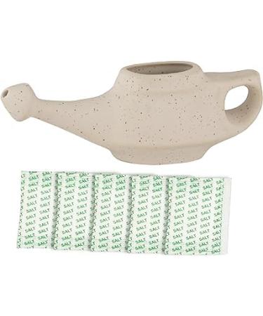 Ancient Impex Traveller's Ceramic Neti Pot for Nasal Cleansing with 5 Sachets Neti Salt - Matte Ivory Color Holds 230 Ml (7.7 FL Oz) Capacity