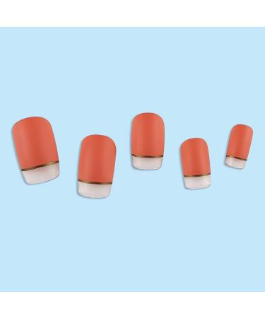 French Tip Press on Nails - Mid Square Press On Nails with Nail Tips Orange Red False Nail Golden Thread French Semi transparent Design press on nails Acrylic False Nails Cute Artificial Nails - Buy Online on GoSupps.com