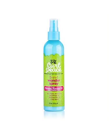 Just For Me Curl Peace 5-In-1 Wonder Spray - Detangles  Nourishes  Heat-Protects  Reduces Frizz  Adds Shine  Contains Flaxseed  Avocado Oil  Castor Oil  No Animal Testing  8 oz