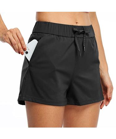 Willit Women's Shorts Hiking Athletic Shorts Yoga Lounge Active Workout Running Shorts Comfy Casual with Pockets 2.5" Black Large
