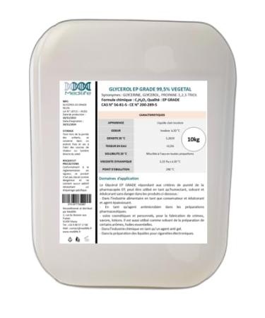 10 kg Vegetable Glycerin (Glycerol) EP GRADE 99.5% Food Cosmetic Glycerol 100% Natural