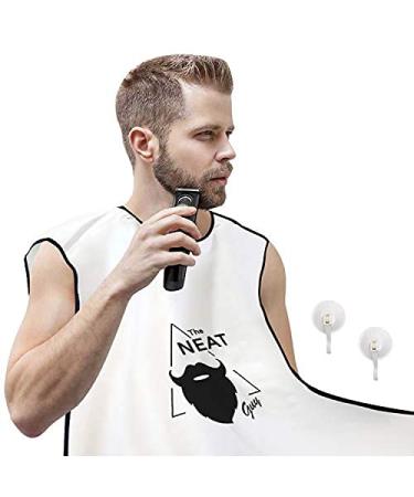 The Neat Guy Beard Bib Apron for Men - Bib for Mess-Free Shaving, What You Need for a Good Clean Shave, Beard Hair Catcher for Men Shaving & Trimming,Grooming Cape Apron, Holiday Gift for Him-White Single Bib - White