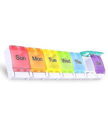 Pill Box Organiser Weekly Tablet Organiser 7 Day Pill Box Organiser with Easily Open Button Medication Organizer Travel Pill Box BPA Free for Vitamins Cod Liver Oil Supplement