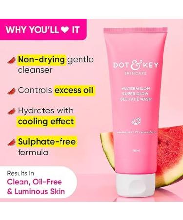 Watermelon Super Glow Gel Face Wash with Vitamin C | Oil-Free Formula for Glowing Skin | Removes Dirt & Excess Oil | 100ml - Perfect for Combination & Oily Skin | Unisex - Buy Online on GoSupps.com