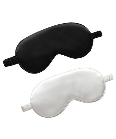 2 Pcs Imitation Silk Sleep Masks Soft Eye Masks Night Sleeping Mask Comfortable Eye Cover Nap Meditation Blindfold Travel Eye Shades for Women Men Black and White