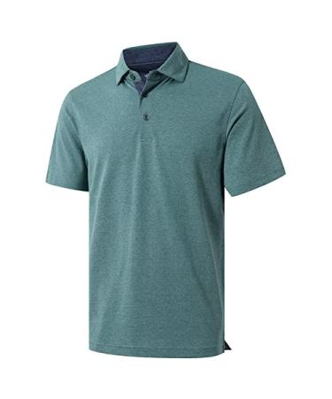 VEBOON Men's Polo Shirts Short Sleeve Cotton Blend Heather Moisture Wicking Casual Collared Shirts Pine Green Heather Large