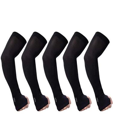 QXURkut 5 Pairs Black Cooling Sun UV Protection Arm Sleeve Cover with Thumb Hole for Men Women Outdoor