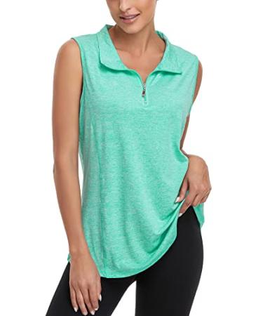 Viracy Women's Zip Up Golf Workout Tank Tops Sleeveless Quick Dry Athletic Polo Shirts (S-3XL) 3X-Large Green