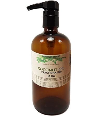 Fractionated Coconut Oil Amber Glass Pump Bottle. A Daily Rejuvenating Skin Moisturizer Dry Hair Treatment Carrier Oil Aromatherapy and Massage Oil. (FRACTIONATED Coconut Oil 16 OZ)
