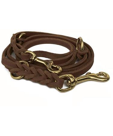 Fat leather Gleine 3-way adjustable leather line braided for dogs 96 models to choose from (2.40m x 12mm brown brass hook) 2.40m x 12mm brown brass hook