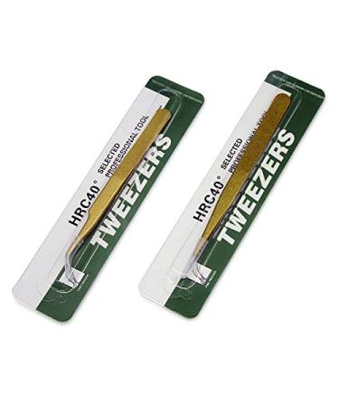 Gold Stainless Steel Eyelash Extension Tweezers - Straight and Curved Tip Set - Buy Online on GoSupps.com