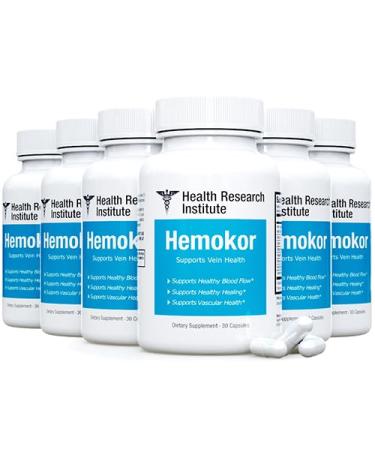 Hemokor - Strike The Hemorrhoid at Its Source- 6 Bottles- 180 Capsules-Improved Formula-Official Hemokor