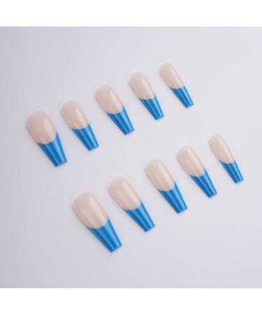 Xerling Blue Coffin Nails Tips | Full Cover Press On Ballerina Fake Nails for Women | French Nail Art | 24 Pcs (Pattern H) - Shop Now - Buy Online on GoSupps.com