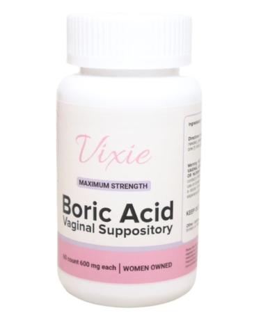 Boric Acid Vaginal Suppositories 100% Pure Maximum Strength 600mg Medical Grade Yeast Infection BV by Vixie (60 Count Granular Size)