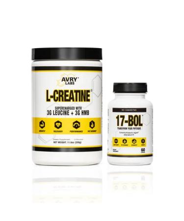 Avry Labs L-Creatine Powder + 17-BOL Capsules Bundle Creatine Monohydrate with Leucine & HMB and Pre-Workout Support Formula Dietary Supplements for Training & Muscle Support