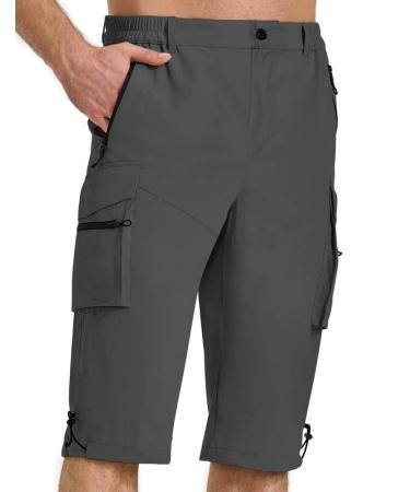 Pausel Mens Hiking Shorts Quick Dry Capri Pants Stretch Cargo Shorts with Zipper Pockets for Fishing Camping 3X-Large Gray