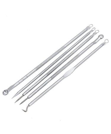 5pcs/set Acne Needle Tweezers Blackhead Pimples Removal Pointed Bend Face Skin Care Tools Comedone Acne Extractor - Silver