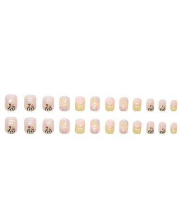 Diduikalor 24Pcs Press on Short Glossy Spring Flower Acrylic False Nails for Women - Buy Online on GoSupps.com