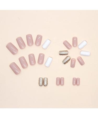 French Glitter Press on Nails Matte - Cute Square Fake Nails for Women and Girls - Acrylic Manicure Decoration - Design 04 - Buy Online on GoSupps.com