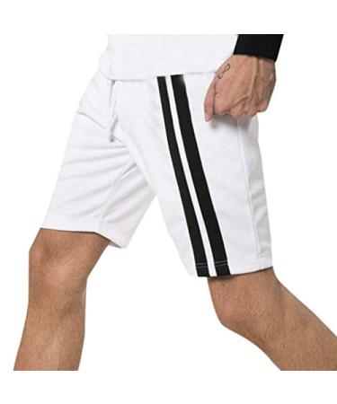 VEZAD Men's Striped Straps Summer Breathable Sport Pants Casual Sweatpants Medium B White