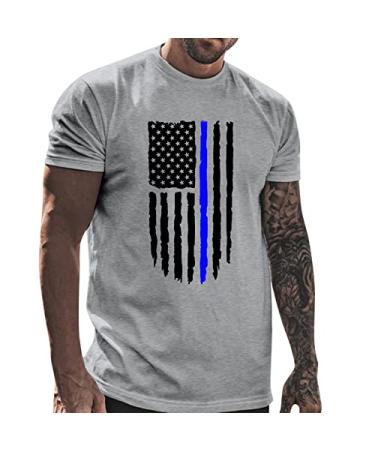 4th of July T-Shirts Gym Workout American Flag Shirt Letter Graphic Print T-Shirt Distressed US Stars Stripes Patriotic Shirt Small Grey