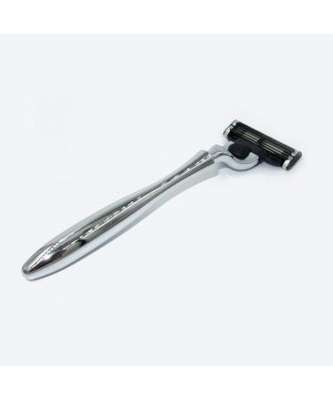 Kjyr Portable Men's Razor Brush Set - Pure Natural Roof Hair Silver-Chrome Handle 3-Layer Blade - Robust 10x16.5cm - Buy Online on GoSupps.com