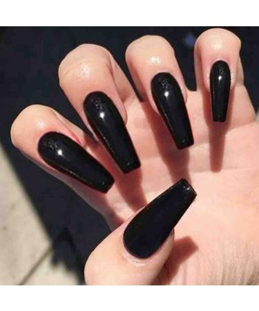 Outyua Super Long Black Glossy Press on Nails - 24Pcs Coffin Designer False Nails for Women and Girls - Buy Online on GoSupps.com