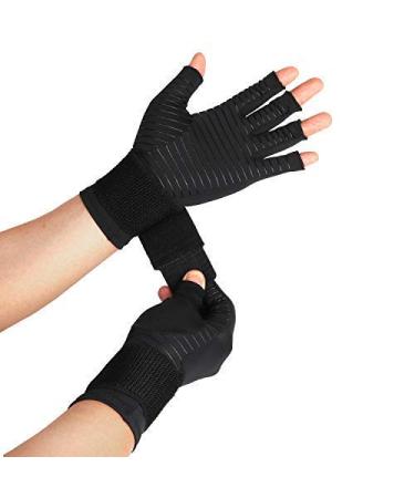 Thx4COPPER Compression Arthritis Gloves with Strap Copper Infused Fingerless Glove Hand Wrist Support for Carpal Tunnel Arthritis RSI Tendonitis Hand Pain Relief Men/Women Pair S&M S-M