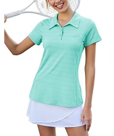 Loovoo Women's Golf Polo T-Shirts Moisture Wicking Short Sleeve Shirt Quick Dry Summer Workout Tops 2-Button Green Medium