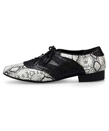 DKZSYIM Men's Leather Latin Dance Shoes Ballroom Tango Waltz Modern Social Practice Lace-up Dance Shoes 1" Heel,Model L040 9.5 Whiteblack-0.98" Heels