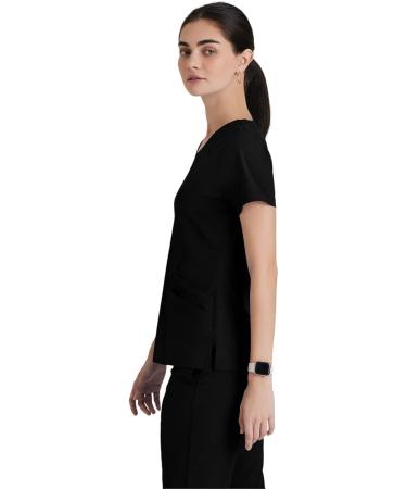 BARCO ONE Women's Pulse Scrub Top Sporty V-Neck Medical Top w/ 4-Way Stretch & 5 Pockets Small Black - Buy Online on GoSupps.com