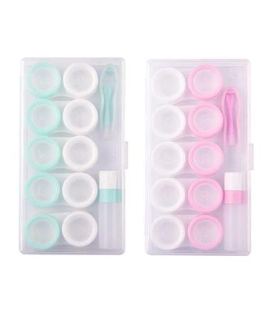 10 pairs of contact lens containers plastic-eye lens orhanizer box with a carrying owner portable transparent storage container with tweezers tool solution bottle for green white and pink white