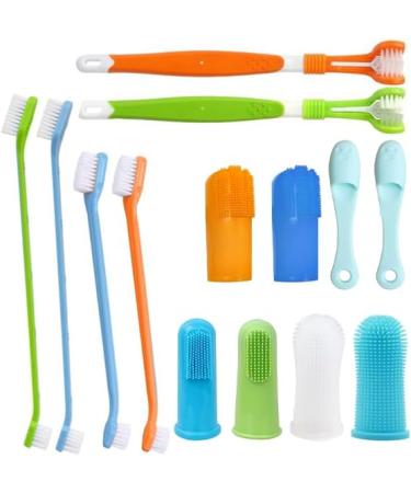 Luntskt 14-Piece Dog Toothbrush Set | Triple & Double-Headed Brushes | Finger Toothbrushes for Optimal Pet Dental Care - Buy Online on GoSupps.com